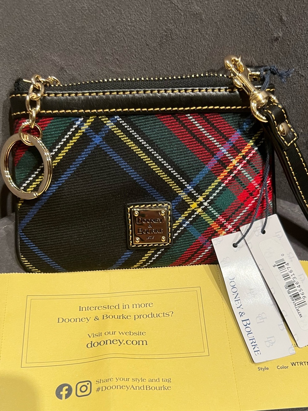 Dooney & Bourke Black Tartan Wristlet NWT